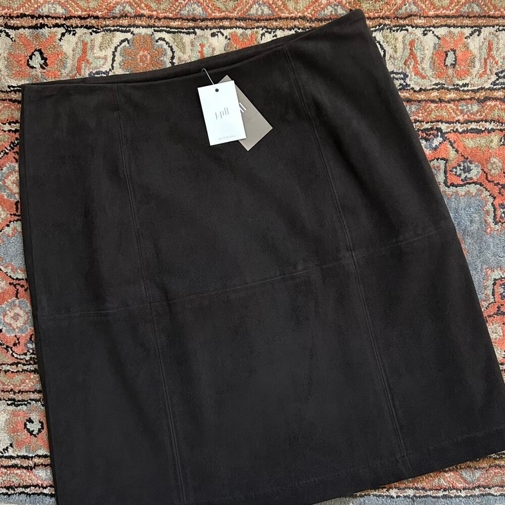 J. Jill SIZE 4 Brown Autumn Faux Suede Minimalist Pencil Mini A-Line Skirt NWT - Picture 7 of 12